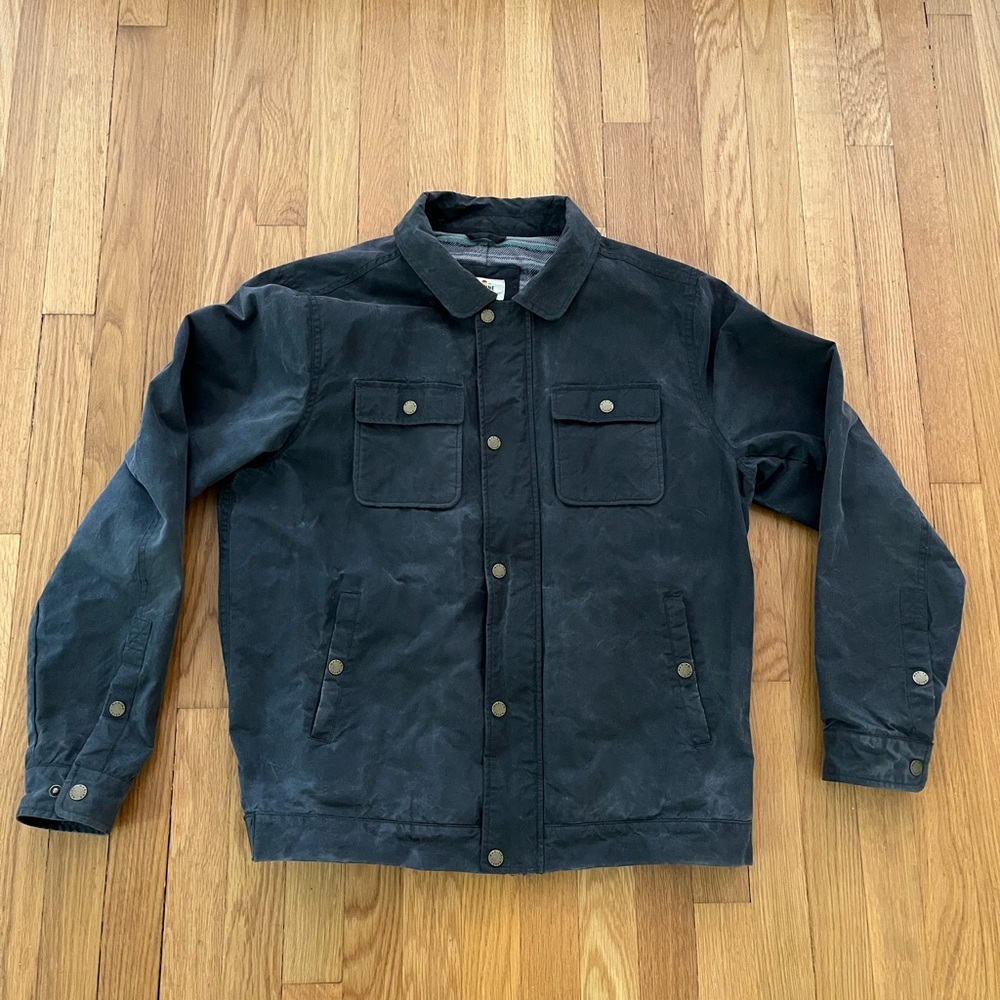 Marine Layer men’s waxed canvas trucker. Sz Large, fleeced lined, charcoal